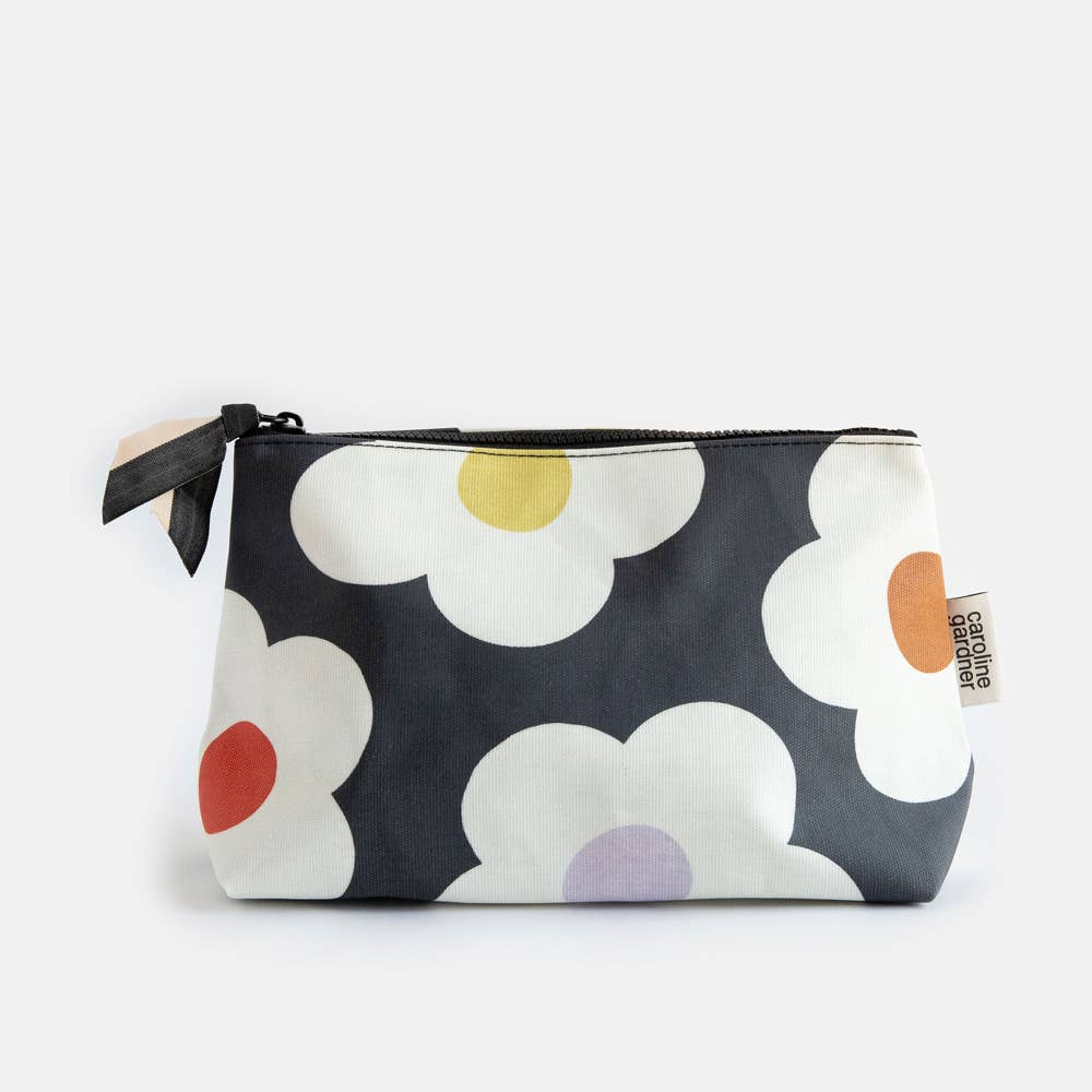 Caroline Gardner - Multi Flower Charcoal Coated Canvas Beauty Bag