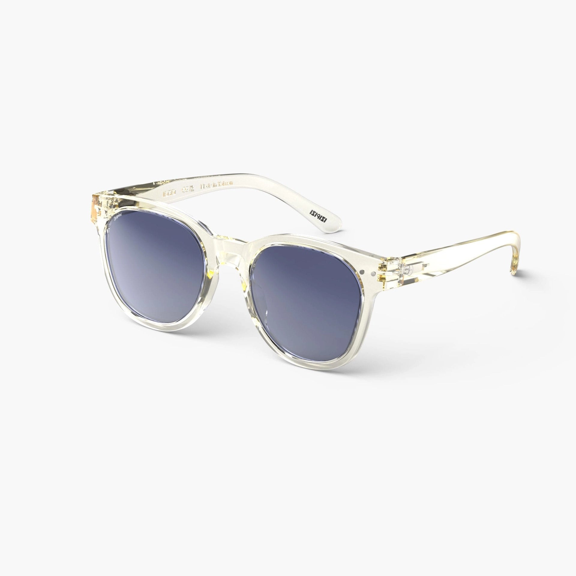 A pair of IZIPIZI #N sunglasses with an oversized trapezoid shape in a yellow color frame, displayed against a white background.