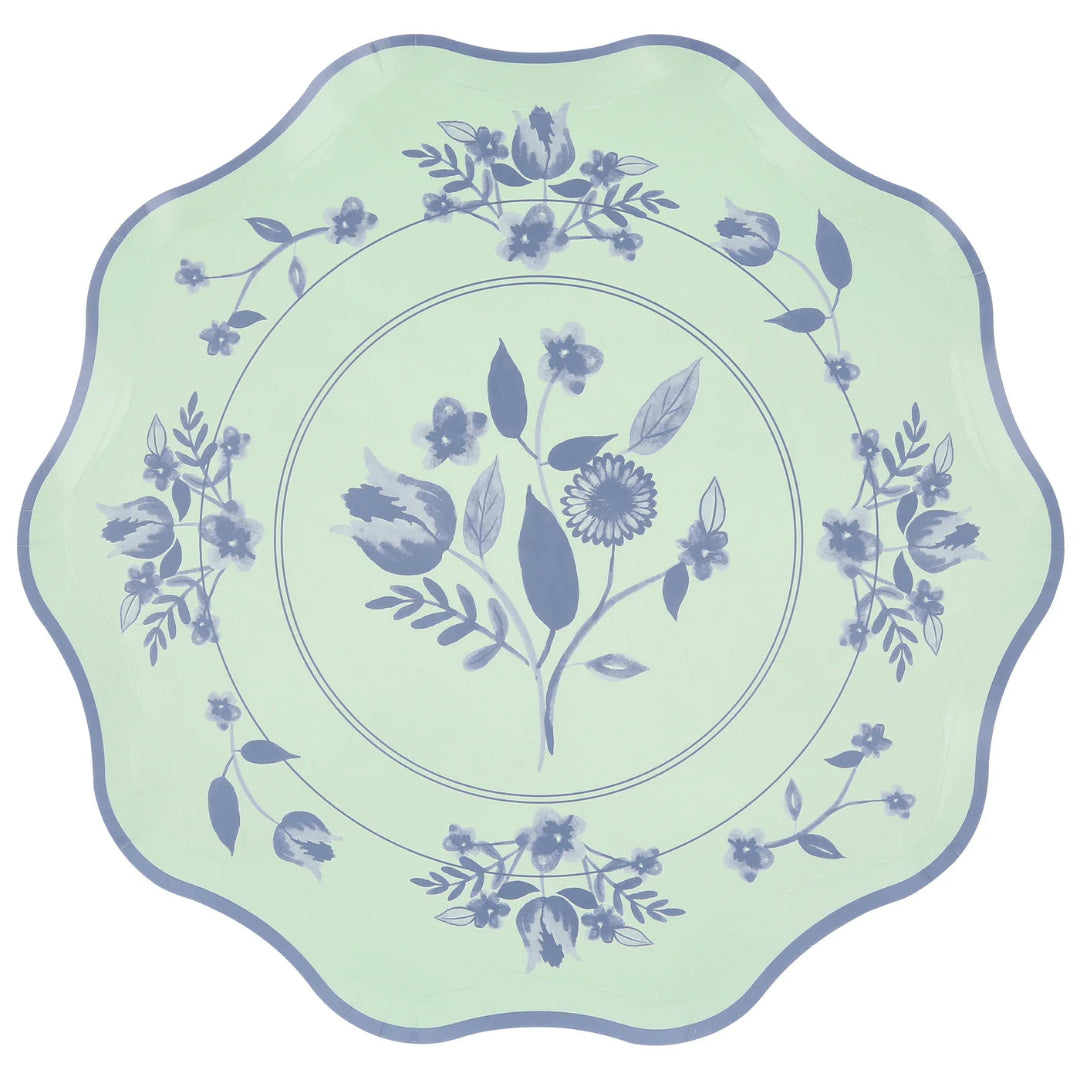 Decorative plate with floral design on a light green background