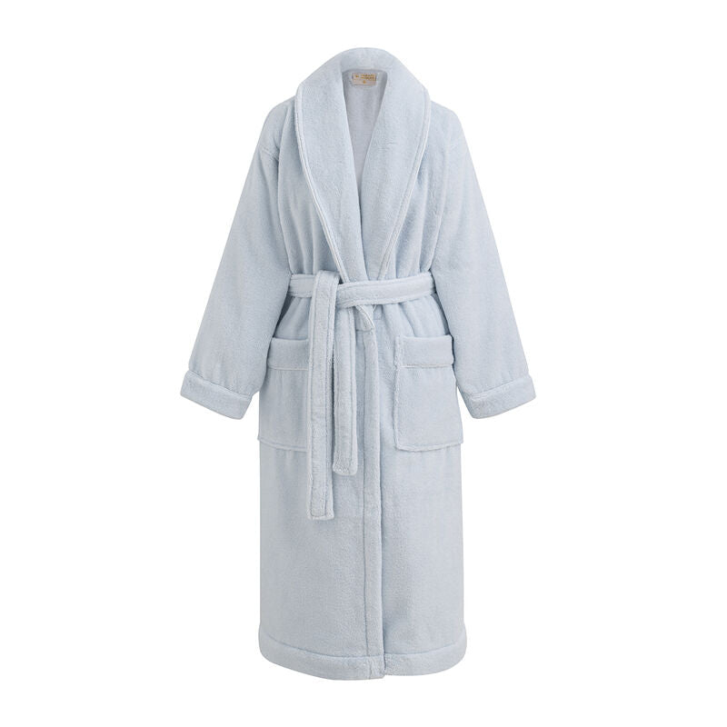 Light blue robe with a belt on a white background