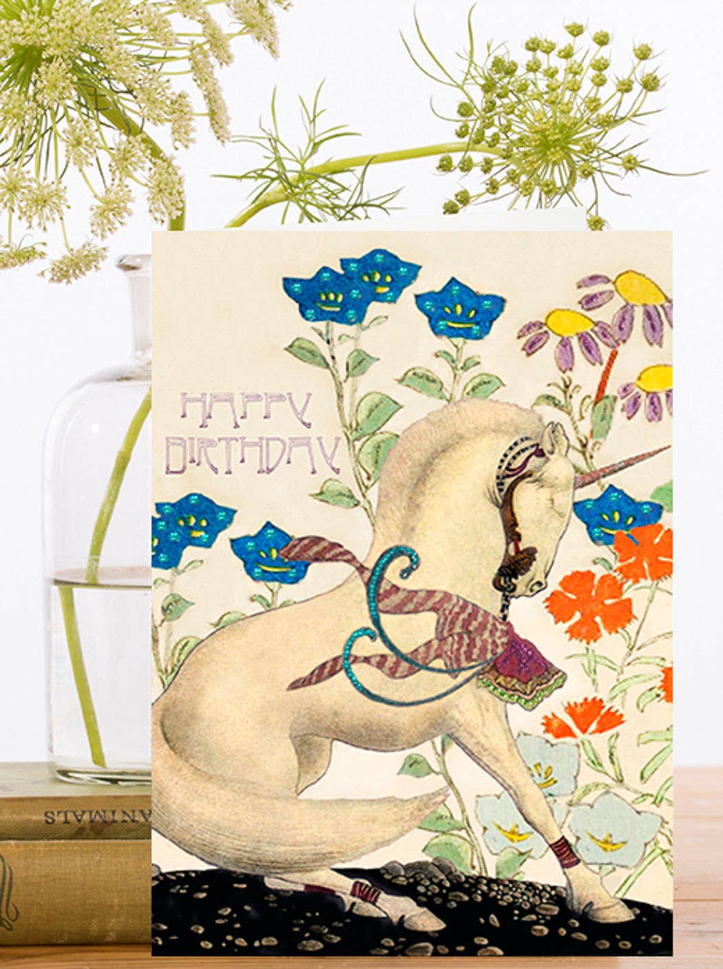 Unicorn Hand Glittered Birthday Card - Belle De Provence